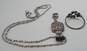 Artisan 925 Amethyst Scrolled Pendant Necklace Prehnite Drop Earrings & Ring image number 2