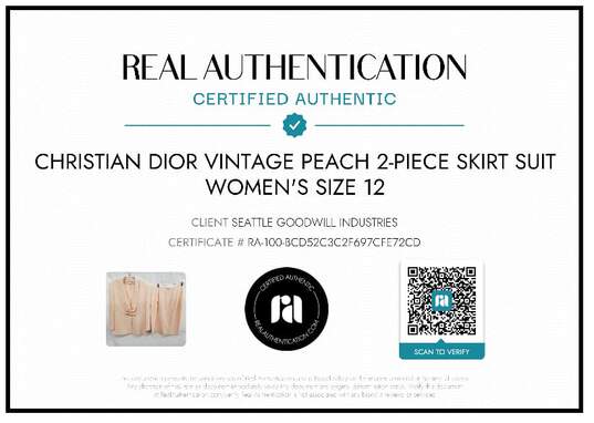 AUTHENTICATED WMNS CHRISTIAN DIOR PEACH 2pc SKIRT SUIT SZ 12 image number 1