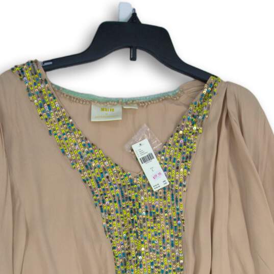 NWT Maeve By Anthropologie Womens Pale Pink Sequins Waist Band Blouse Top Size L image number 3