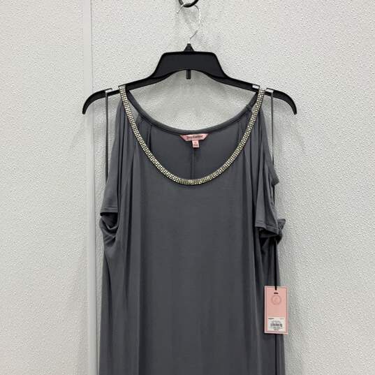 NWT Juicy Couture Womens Gray Round Neck Cold Shoulder Sleeve Maxi Dress Size XL image number 3