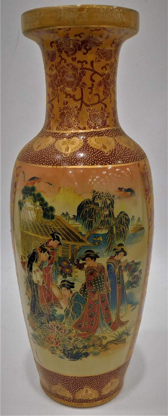 Vintage Asian Enamel Folk Art Satsuma Style Large Vase Home Decor image number 2