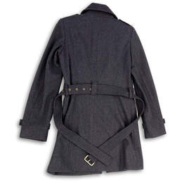 Womens Gray Long Sleeve Pockets Waist Belt Full-Zip Trench Coat Size Small alternative image