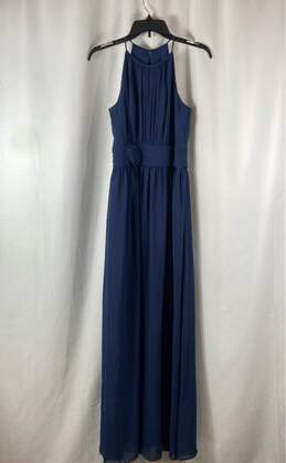 David's Bridal Blue Sleeveless Round Neck Pleated Long Maxi Dress Size 8