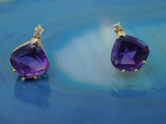 14K Yellow Gold Amethyst 0.04 CTTW Diamond Post Earrings 2.3g image number 3