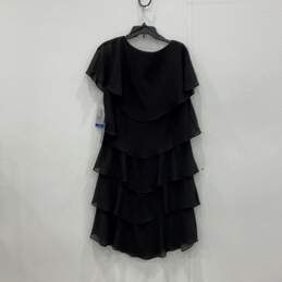 NWT Womens Black Short Flutter Sleeve Tiered Rhinestone A-Line Dress Size 16 alternative image
