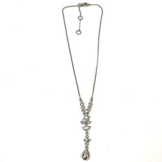 Designer Givenchy Silver-Tone Link Chain Clear Rhinestone Y-Drop Necklace image number 2