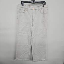 White Denim Wide Leg High Rise Fringe Jeans alternative image
