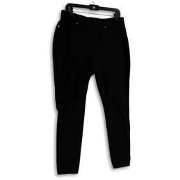 Womens Black Flat Front Elastic Waist Pocket Pull-On Ankle Pants Size L