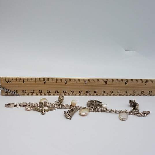 Sterling Fw Pearl Ocean Motif & Charms 6 1/2 Inch Bracelet 25.9g image number 9