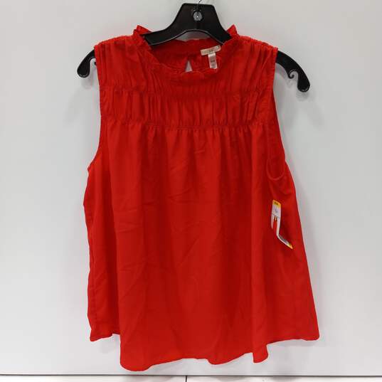 Joie Women's Red Sleeveless Ruffle Neck Pleat Tank Top Blouse Shirt Size M NWT image number 1