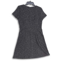Womens Black Crew Neck Short Sleeve Back Zip Tweed A-Line Dress Size 6 alternative image