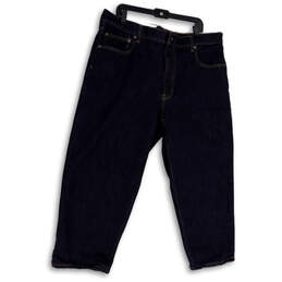 Mens Blue Denim Dark Wash Stretch Pockets Straight Leg Capri Jeans Size 44T
