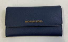 Michael Kors Navy Blue Leather Bifold Card Organizer Envelope Wallet
