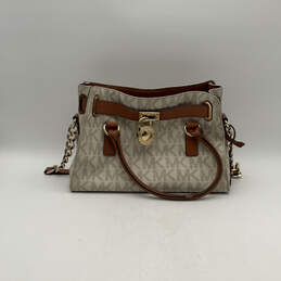 Womens Cream Brown Double Handle Satchel Bag Purse w/ Wallet & Card Holder alternative image