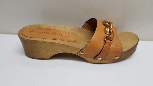 Buy the Tory Burch Jessa Clog Sandals Light Tan Sz  | GoodwillFinds