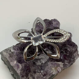 Designer Swarovski Silver-Tone Clear Crystal Cut Stone Floral Brooch Pin