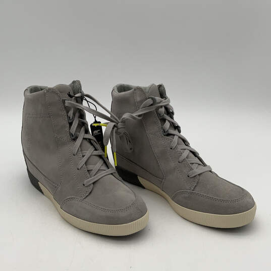 Womens Out 'N About NL4443-081 Gray White Suede Lace-Up Booties Size 10 image number 2