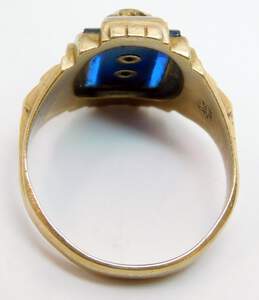 VTG 10K Yellow Gold Blue Spinel & Black Enamel Class Ring 9.1g alternative image