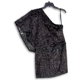 Womens Black Sequin One Shoulder Flutter Sleeve Pullover Mini Dress Size 12