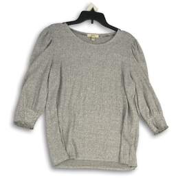 Peyton Primrose Womens Gray Round Neck 3/4 Sleeve Pullover Blouse Top Size L