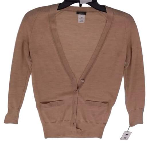 NWT Womens Tan Long Sleeve V Neck Button Stretch Cardigan Sweater Size XXS image number 2