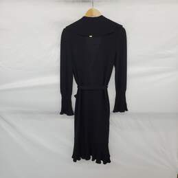 St. John Black Wool Blend Ribbed Knit Ruffled Belted Cardigan WM Size P alternative image