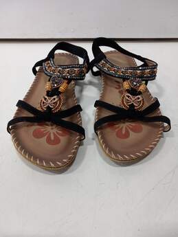 Women's Black Beaded Sandals with Butterfly & Heart Accent Size 41 alternative image