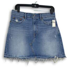 NWT Womens Blue Denim Medium Wash 5-Pocket Design Distressed Mini Skirt Sz 6/28