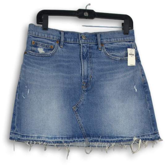 NWT Womens Blue Denim Medium Wash 5-Pocket Design Distressed Mini Skirt Sz 6/28 image number 1