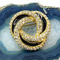 Designer Swarovski Gold-Tone Clear Rhinestone Black Enamel Brooch Pin image number 1
