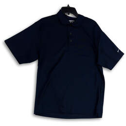 Mens Blue Spread Collar Short Sleeve Side Slit Golf Polo Shirt Size L