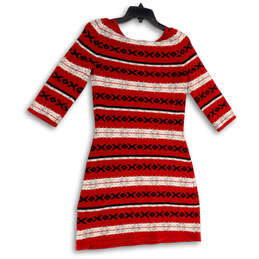 NWT Womens Multicolor Knitted 3/4 Sleeve Knee Length Sweater Dress Size 4 alternative image