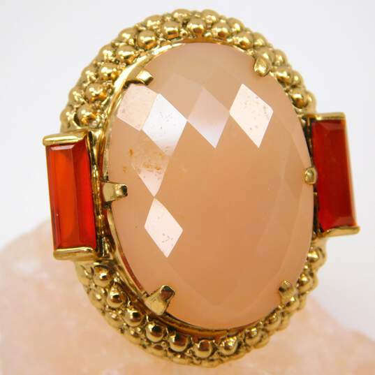 NB Nicky Butler Brass Faceted Pink Chalcedony & Carnelian Granulated Oval Chunky Ring 14.6g image number 1