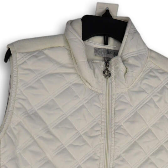 Womens White Sleeveless Mock Neck Pockets Full-Zip Quilted Vest Size 1X image number 3