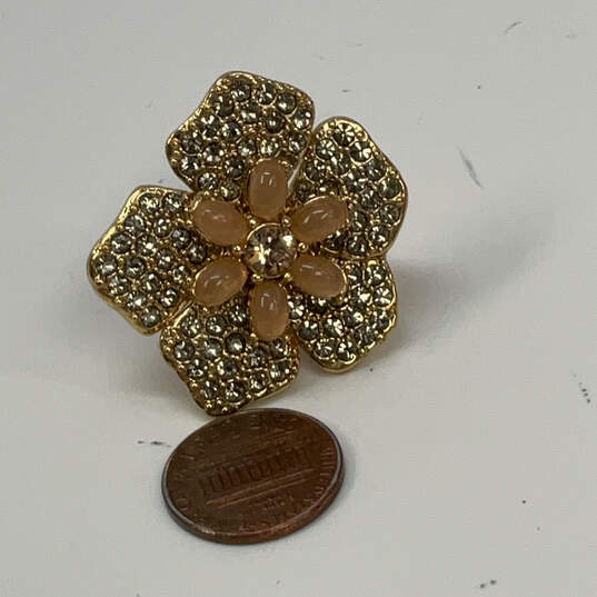 Designer J. Crew Gold-Tone Clear Rhinestone Flower Shape Band Ring image number 4