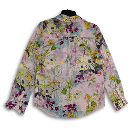 Womens Pink Floral Spread Collar Long Sleeve Button-Up Shirt Size Small alternative image