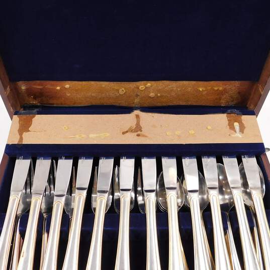 Vintage Hampton Silversmiths Stainless Gold Accent Edge 196 Flatware Set for 12 image number 14
