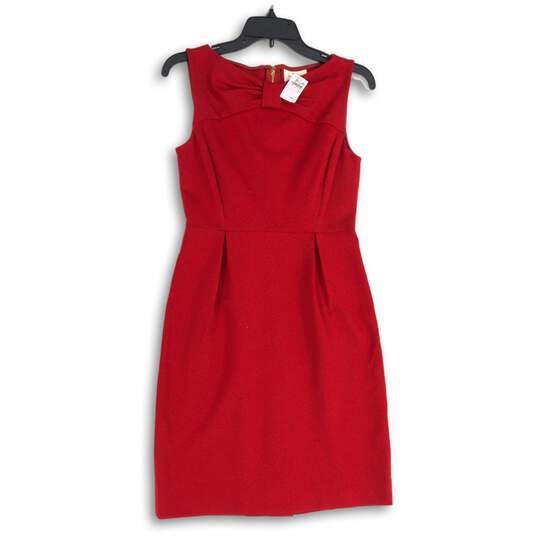 NWT Kate Spade Womens Red Boat Neck Bow Sleeveless Back Zip Sheath Dress Size 4 image number 1