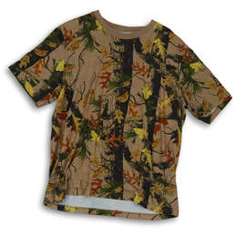Mens Brown Camouflage Fall Leaves Crew Neck Short Sleeve T-Shirt Size Large