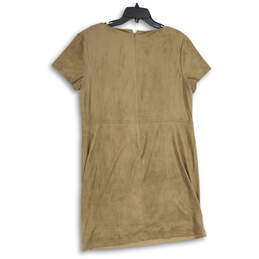 NWT Womens Brown Short Sleeve Round Neck Back Zip Shift Dress Size 2 alternative image