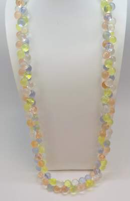 Vintage Monet Goldtone Pink Blue Yellow & Clear Lucite Ball Beaded Long Statement Necklace 168.7g