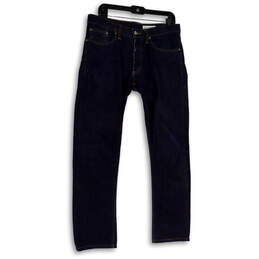 Mens Blue Denim Dark Wash Stretch Pockets Straight Leg Jeans Size 32