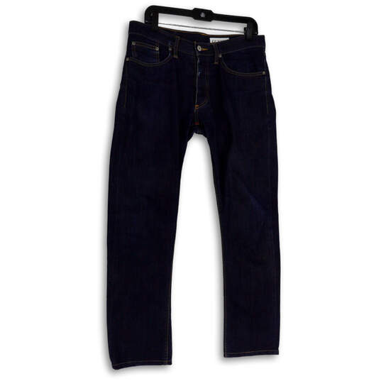 Mens Blue Denim Dark Wash Stretch Pockets Straight Leg Jeans Size 32 image number 1