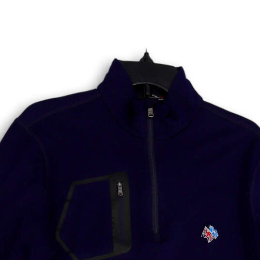 Mens Blue Fleece Long Sleeve 1/4 Zip Mock Neck Pullover Jacket Size M image number 3