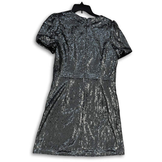 NWT Womens Silver Sequin Round Neck Short Sleeve Back Zip Shift Dress Sz 12 image number 2
