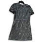 NWT Womens Silver Sequin Round Neck Short Sleeve Back Zip Shift Dress Sz 12 image number 2