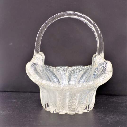 Vintage Larry Laslo For Mikasa Art Glass Basket w/Silver Foil Inclusions 1984 image number 3