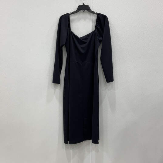 NWT Womens Navy Blue Puff Sleeve Tie Front Midi Bodycon Dress Size 16 image number 2