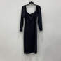 NWT Womens Navy Blue Puff Sleeve Tie Front Midi Bodycon Dress Size 16 image number 2