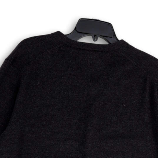 Womens Gray Knitted Long Sleeve V-Neck Stretch Pullover Sweater Size Large image number 4
